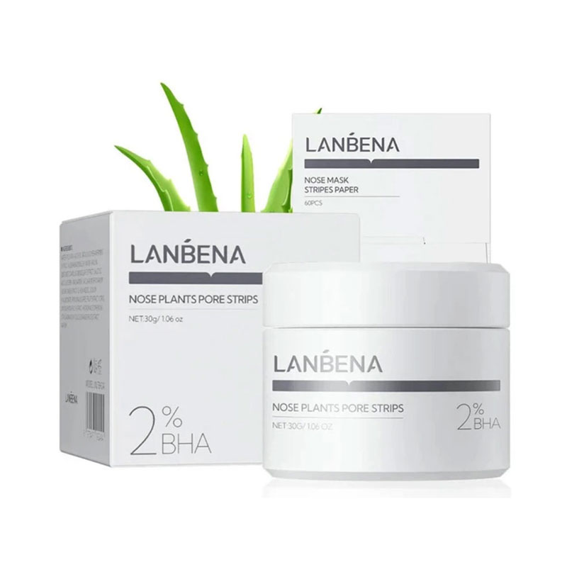 چسب بینی لانبنا (لنبنا) 2% BHA طرح جدید حاوی عصاره آلوئه ورای باربادنسیس حاوی ماسک خاک رس سفید آمازونی حاوی اسید سالیسیلیک از بین برنده جوش های سر سیاه تخلیه و پاکسازی منافذ روشن کننده پوست صورت رفع کدری و تیرگی پوست قابل استفاده برای بینی، پیشانی، چانه و غیره دارای بافت کرمی و لطیف فاقد روغن و الکل دارای 60 عدد کاغذ مخصوص